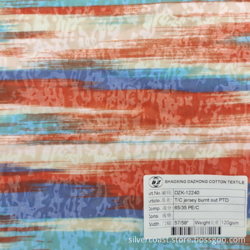 Polyester Cotton Blend T/C Jersey Burnt Out Textile